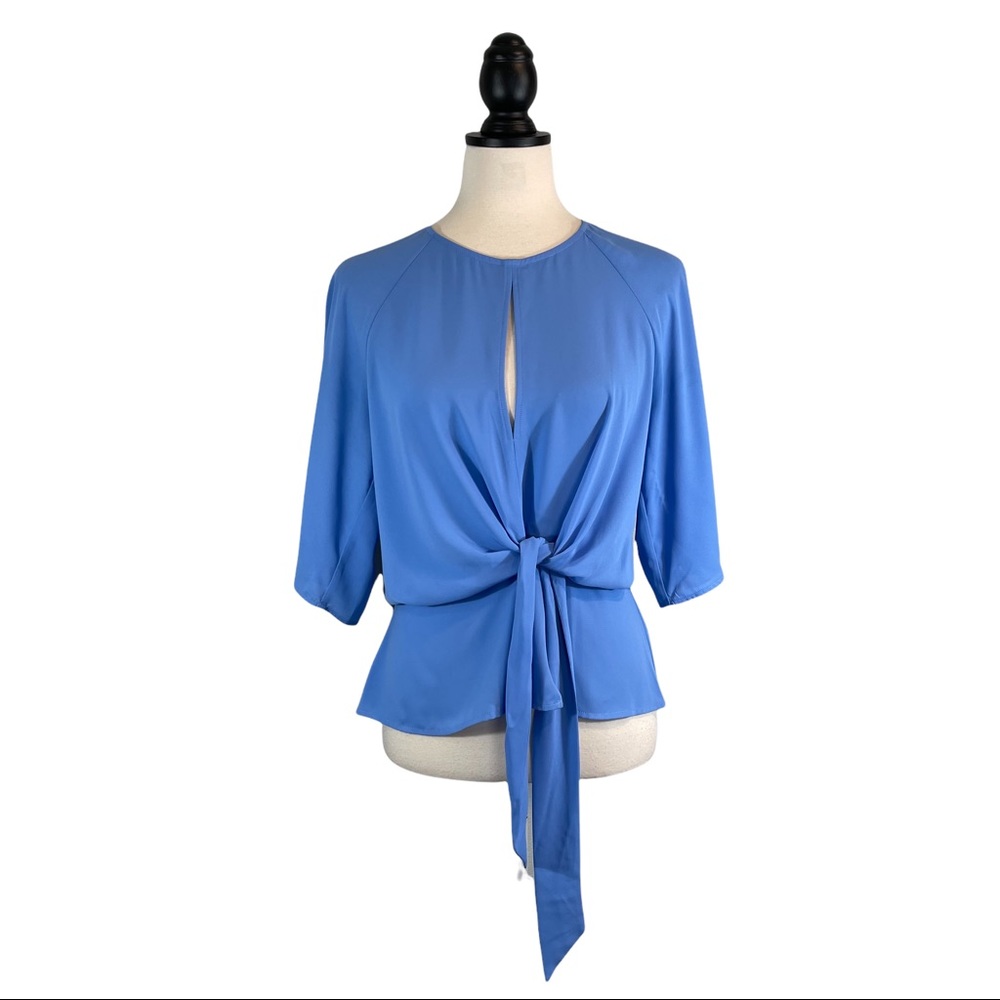 Express Blouse Blue Chiffon Tie Waist 3/4 Sleeve, Size S